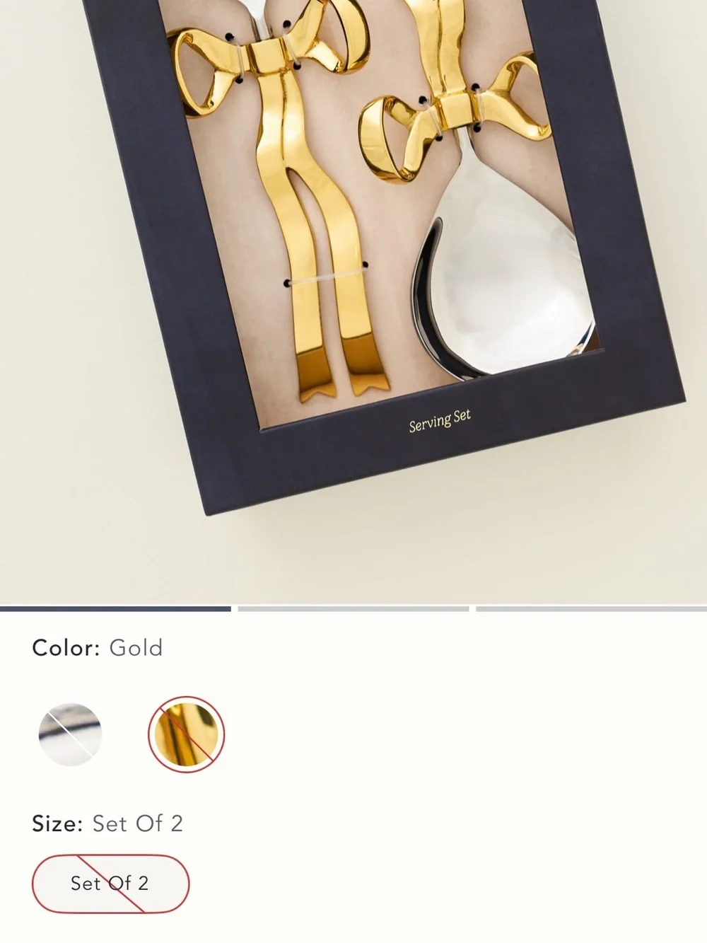 Anthropologie Benedita Stainless Steel Bow Serve Set Silver Gold NEW